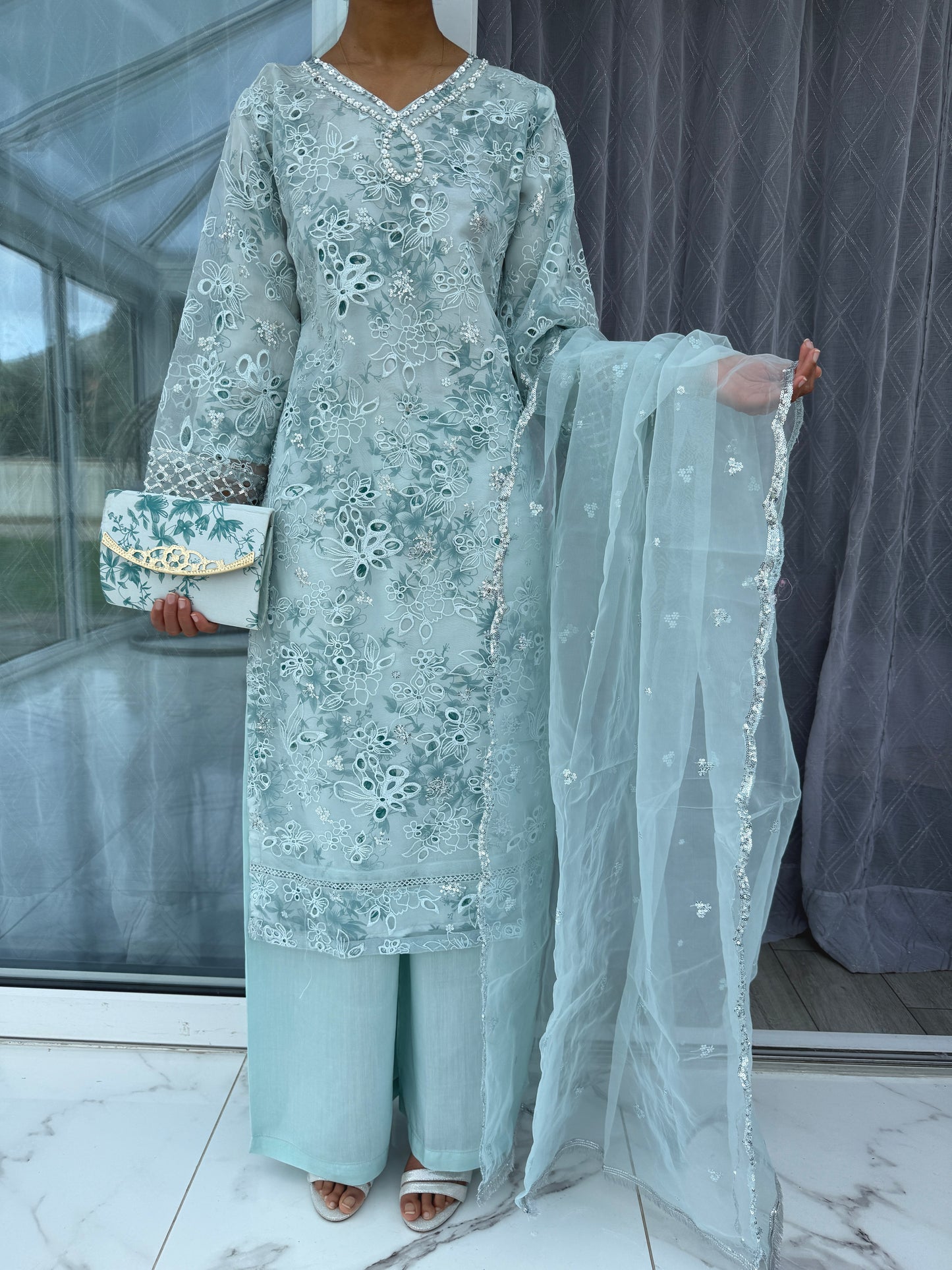 MIA - Mother/daughter embroidered organza kameez with silk lining