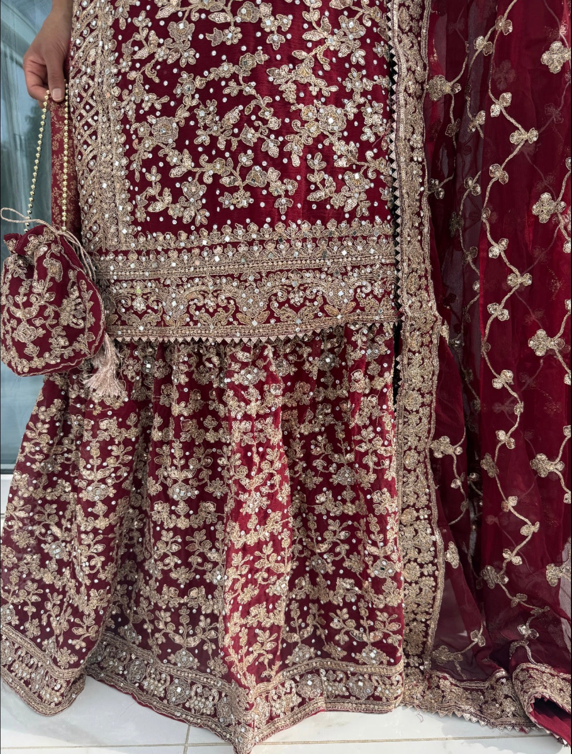 ALISHA - Luxury chiffon kameez with brocade lengha