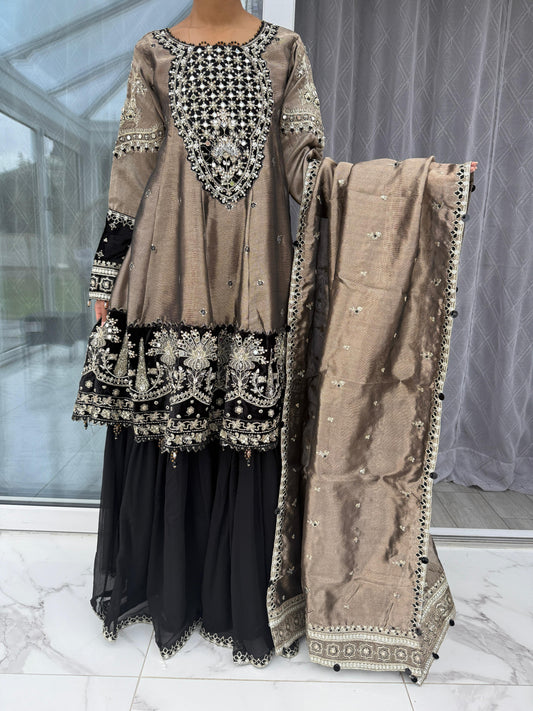 DILDARA - Luxury masoori peplum dress with gharara