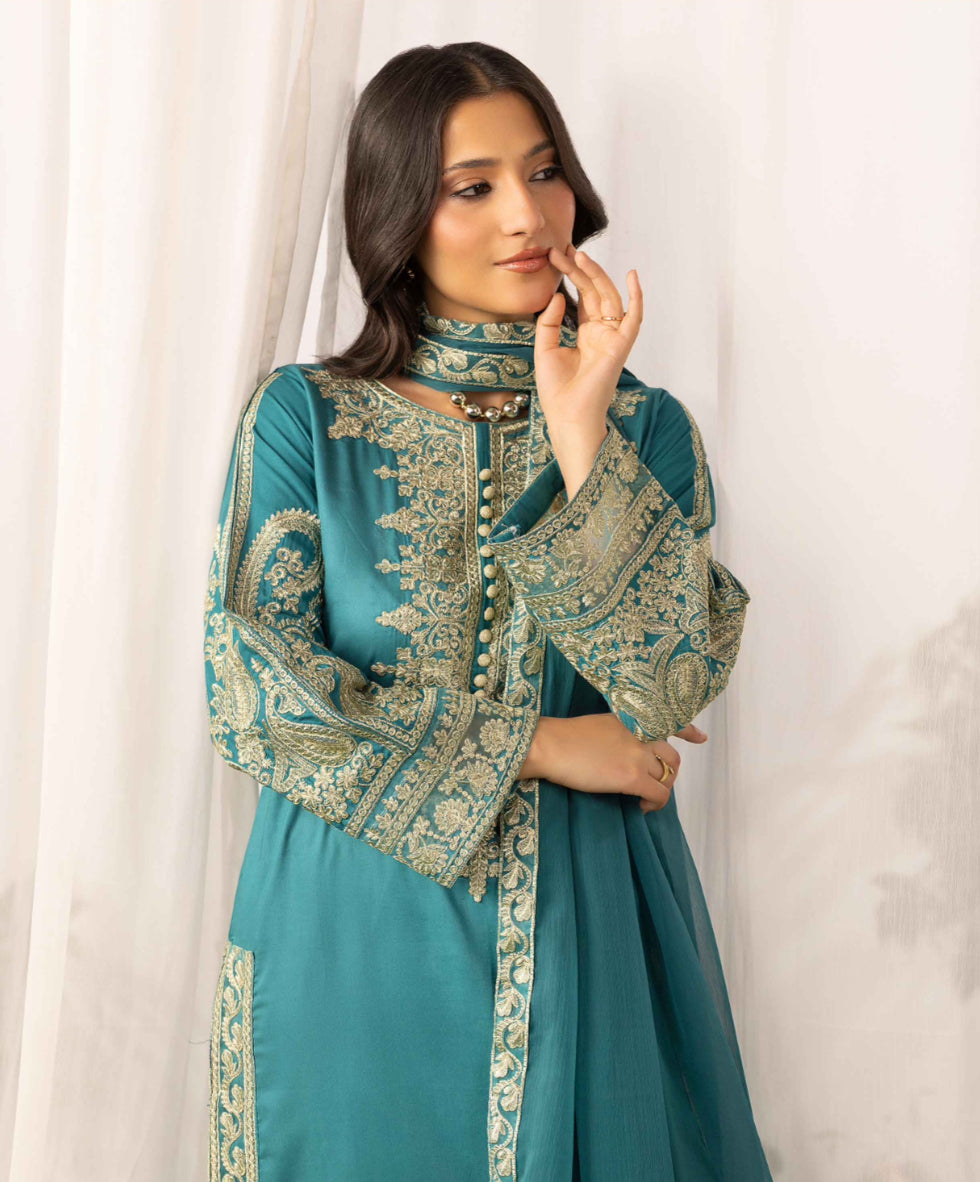 ALIZEH - Embroidered linen kameez with plazo
