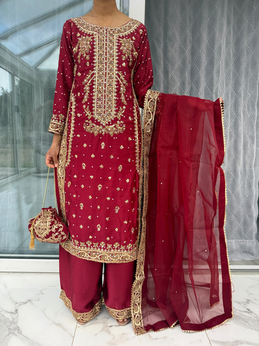 ARIANA - Embroidered silk kameez with plazo