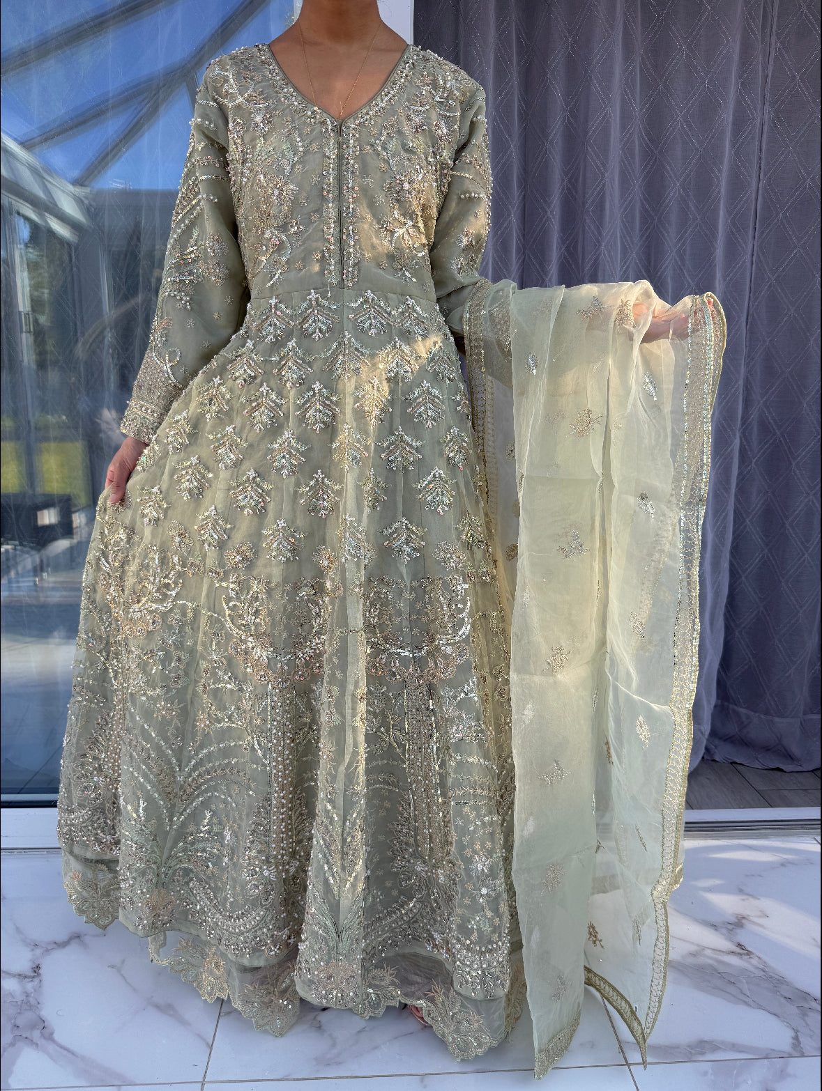 ALAMZEB - Embroidered double layered partywear maxi dress