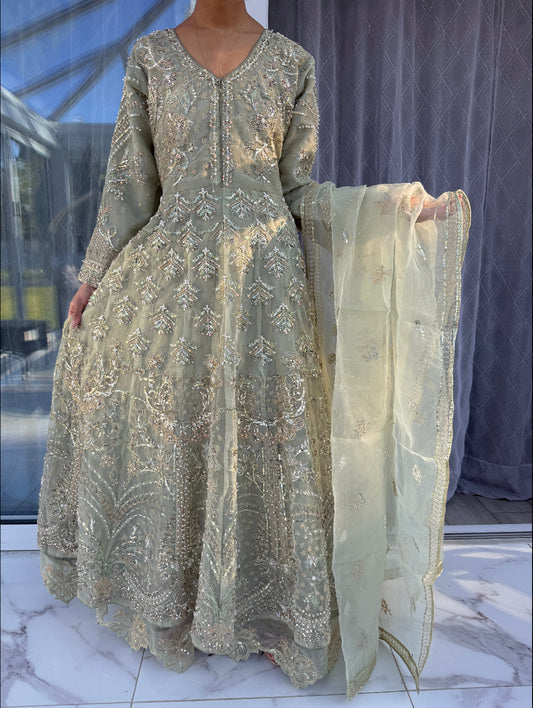 ALAMZEB - Embroidered double layered partywear maxi dress