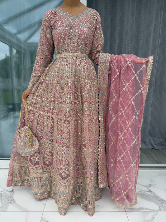 NAQSH - Embroidered net maxi dress with net duppatta