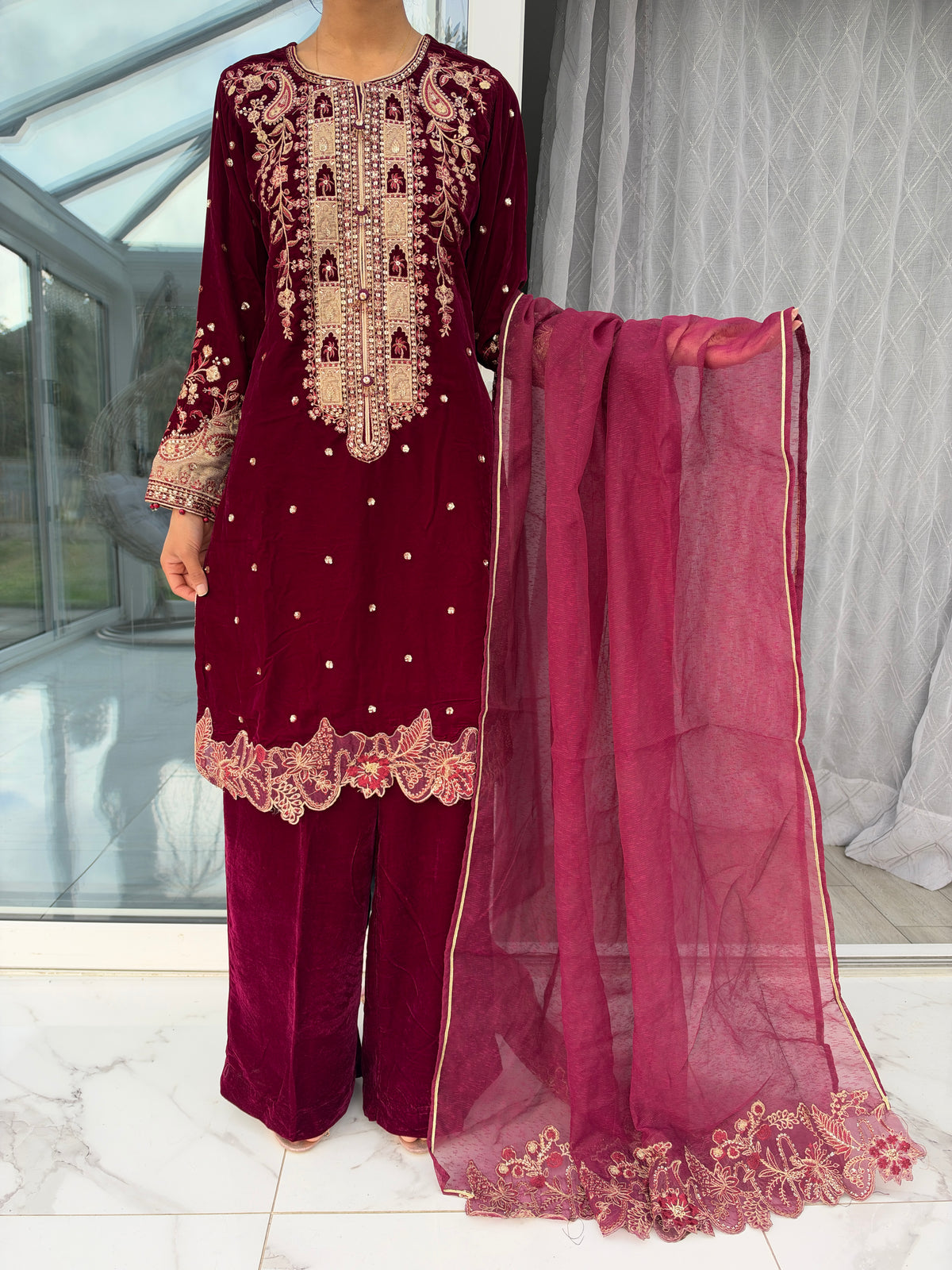 NAQSH - Embroidered luxury velvet kameez with plazo