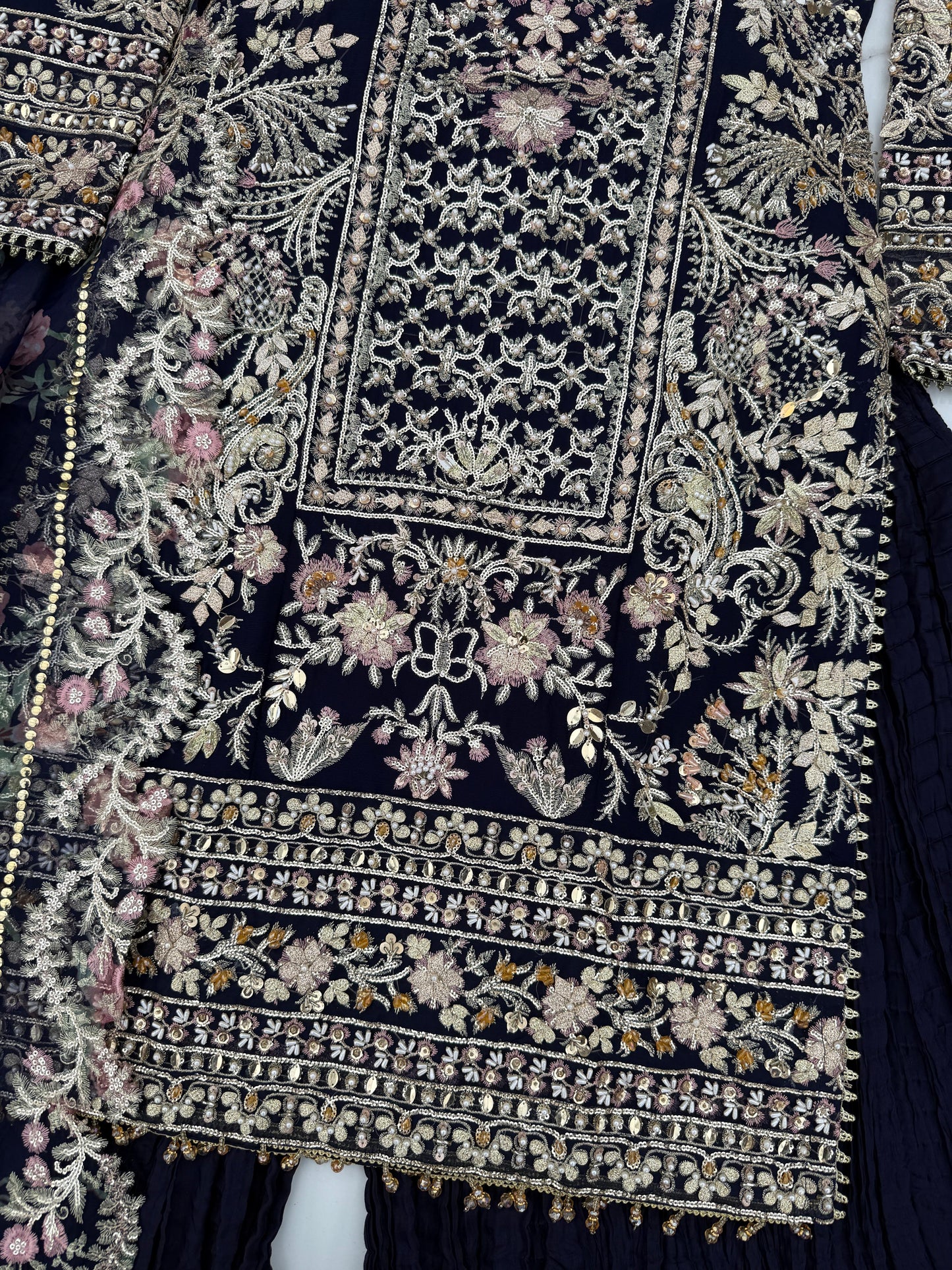 FALAK - Embroidered chiffon kameez with crushed sharara