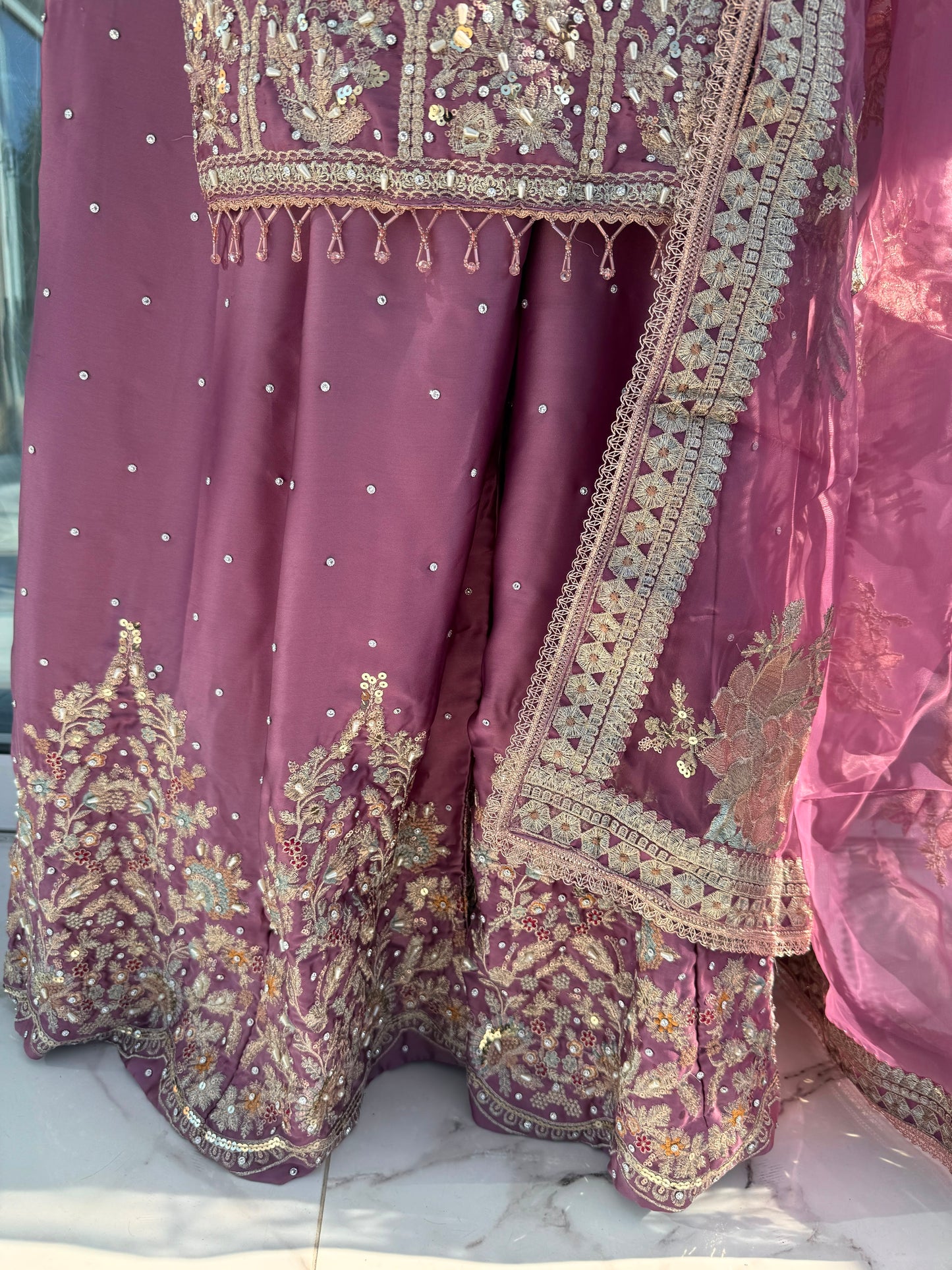 SAMAN - Embroidered silk kameez with sharara and dupatta
