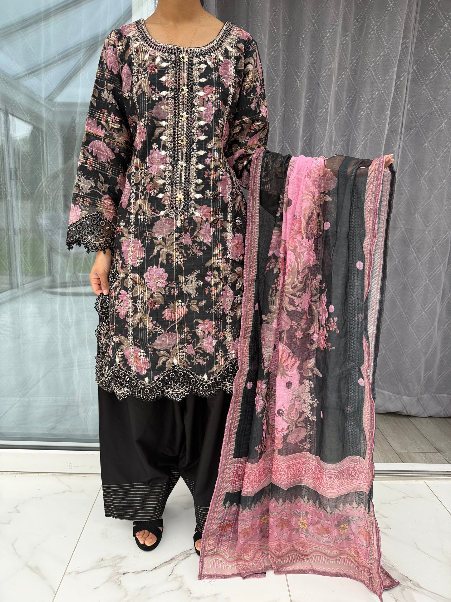 GULNAZ - Emroidered floral monar outfit with farshi shalwar