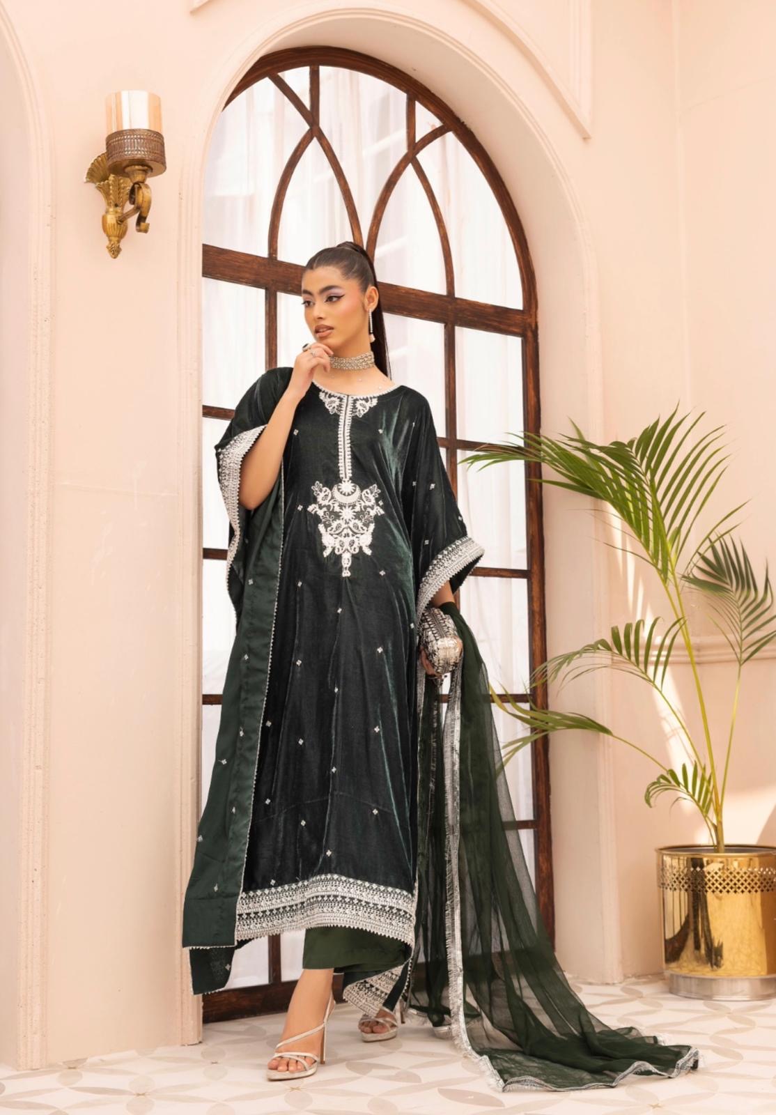 ZAYNA LUX VELVET KAFTAN SIMRANS GREEN