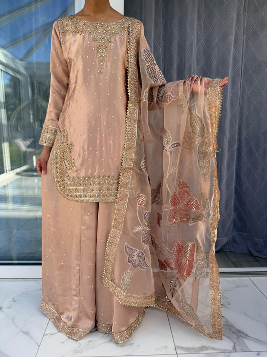 KAIRA - Embroidered silk kameez with Sharara