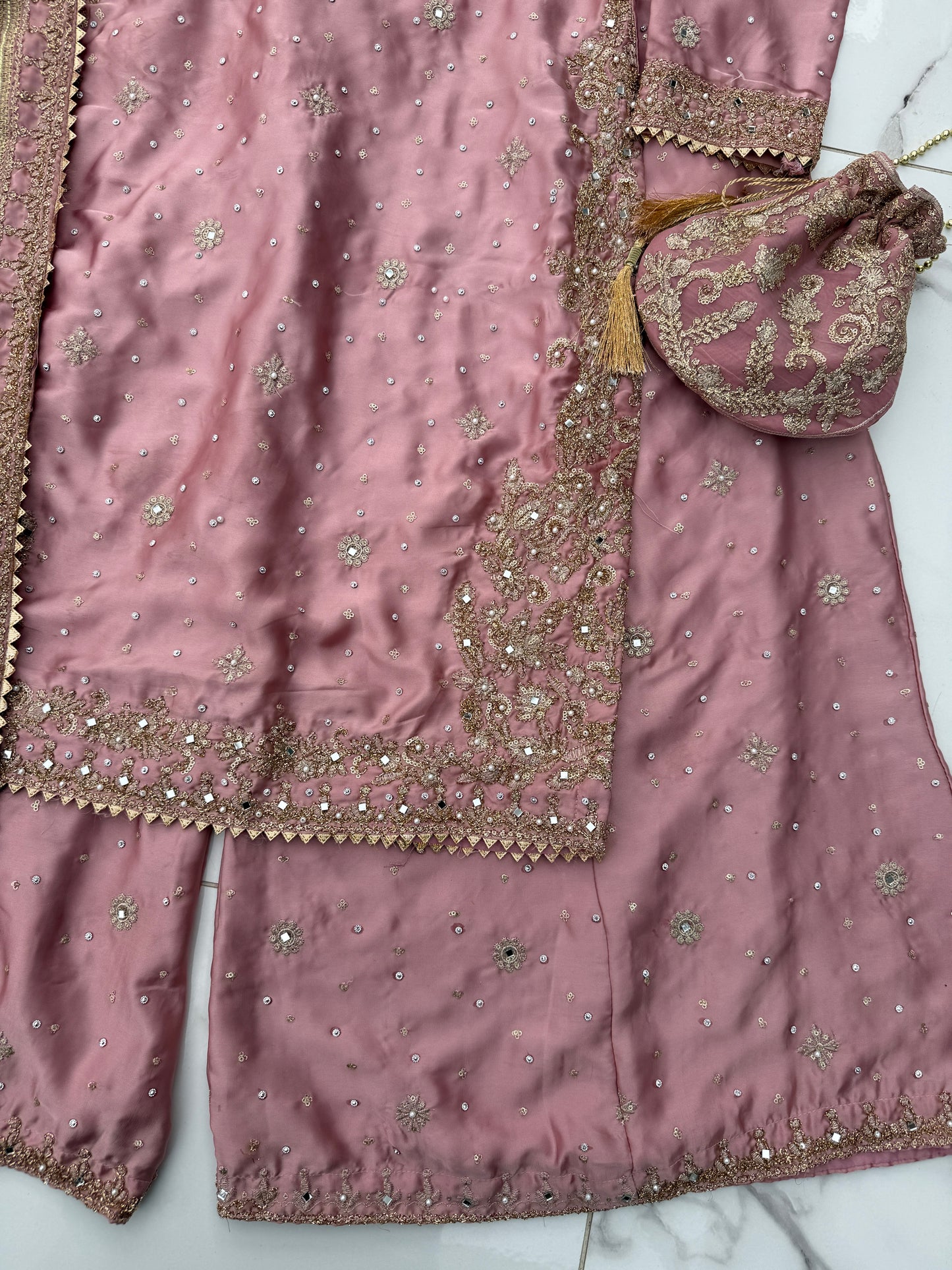 KIARA - Embroidered silk kameez with sharara