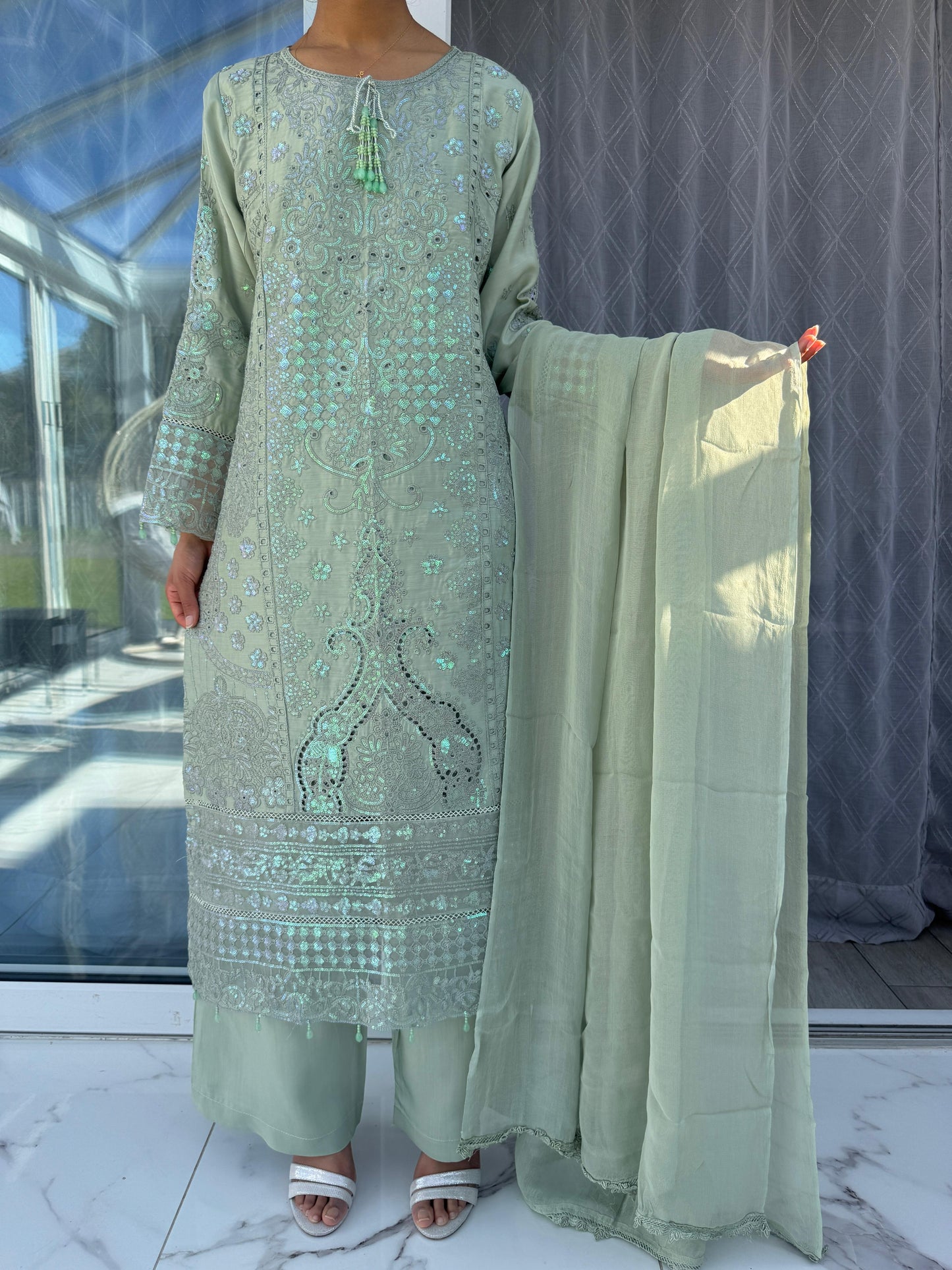 IRSA - Mother/daughter embroidered viscose kameez with plazo