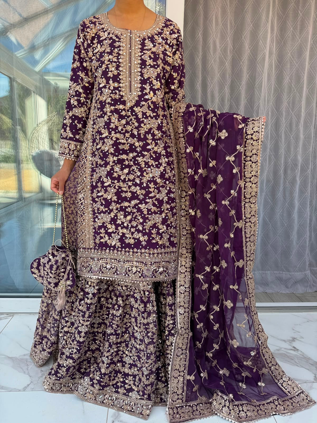 ALISHA - Luxury chiffon kameez with brocade lengha
