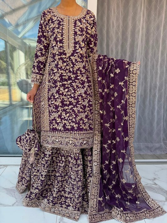 ALISHA - Luxury chiffon kameez with brocade lengha