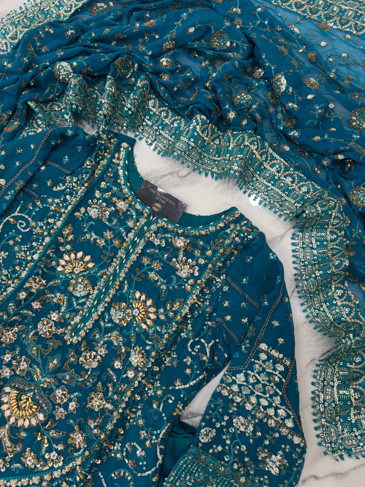 RAHAT - Embroidered chiffon kameez with chiffon sharara and dupatta