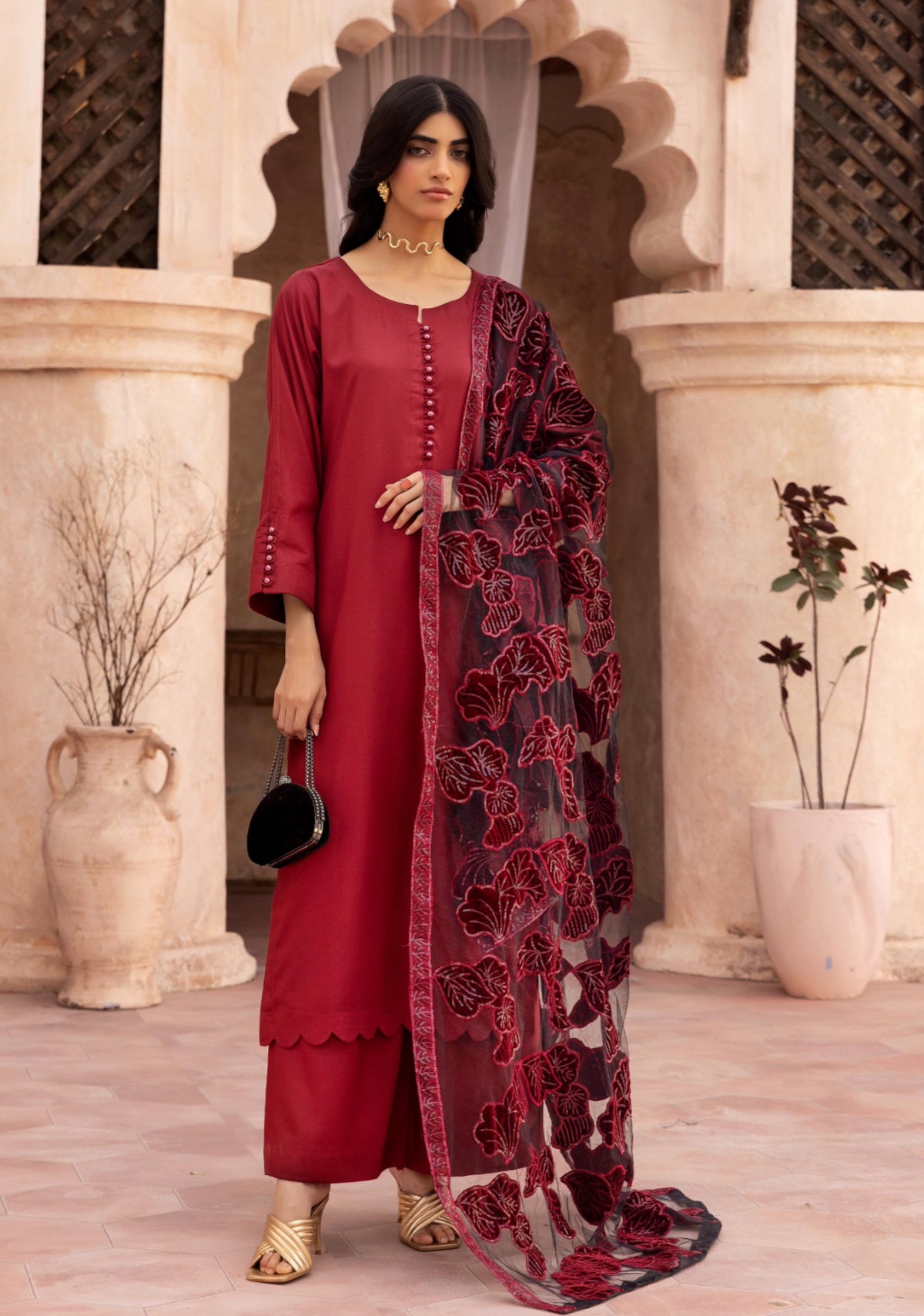 NURA SIMRANS - Dhanak readymade outfit with laserkari velvet net dupatta
