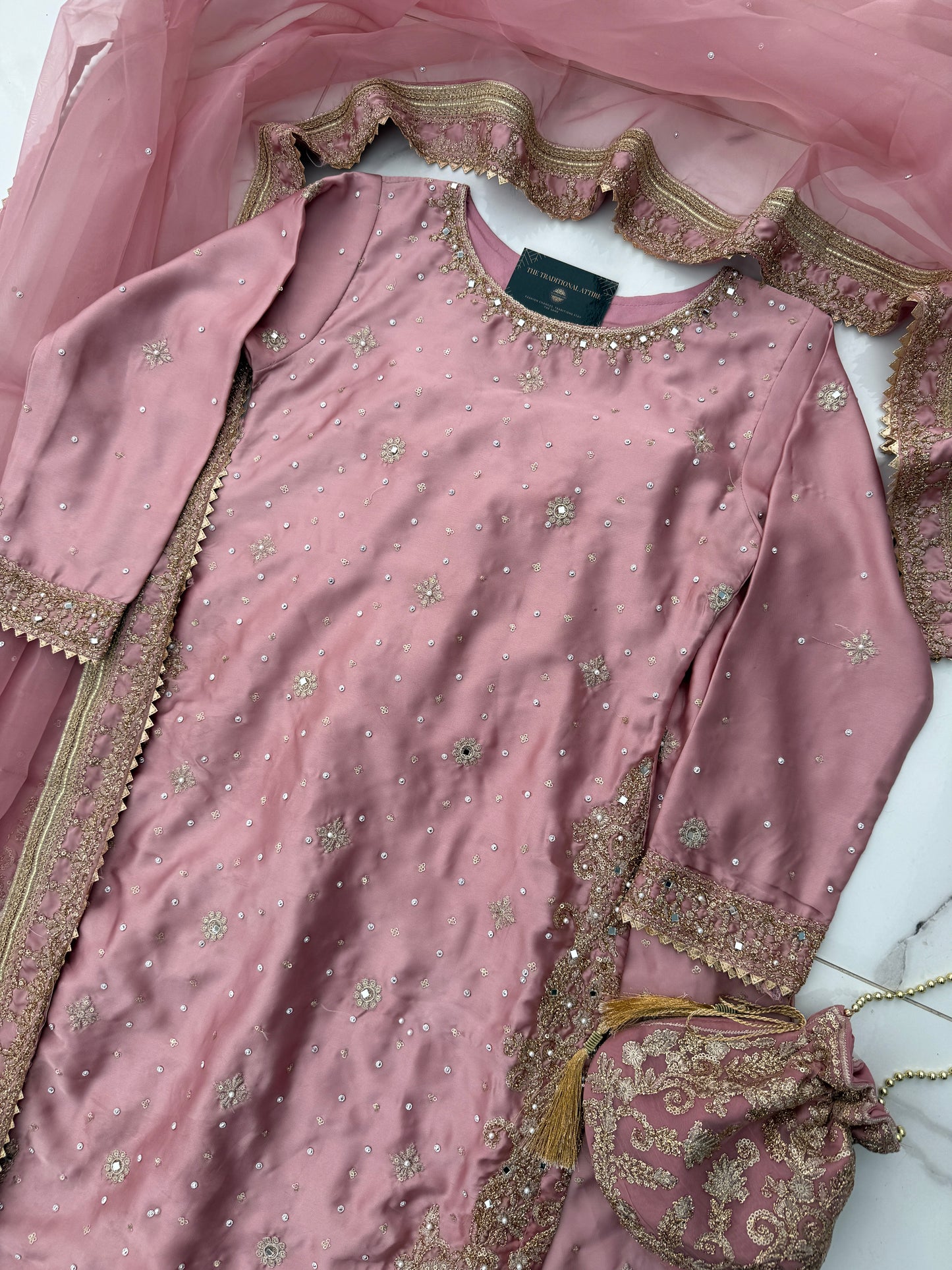KIARA - Embroidered silk kameez with sharara