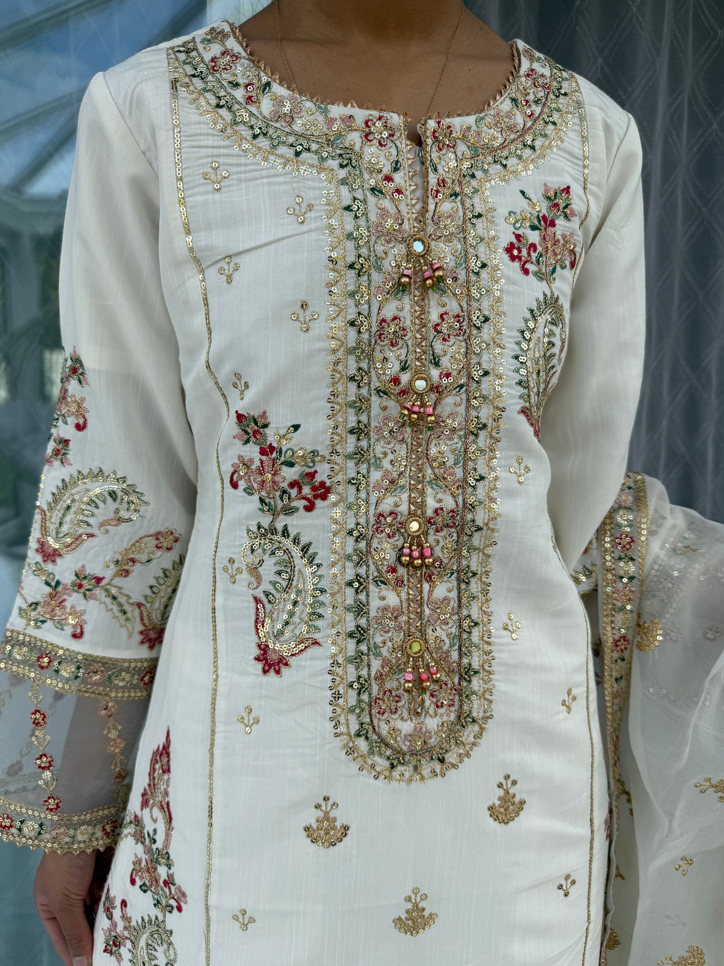 ETHNIC EID FESTIVE - Embroidered viscose kameez with organza duppatta/plazo