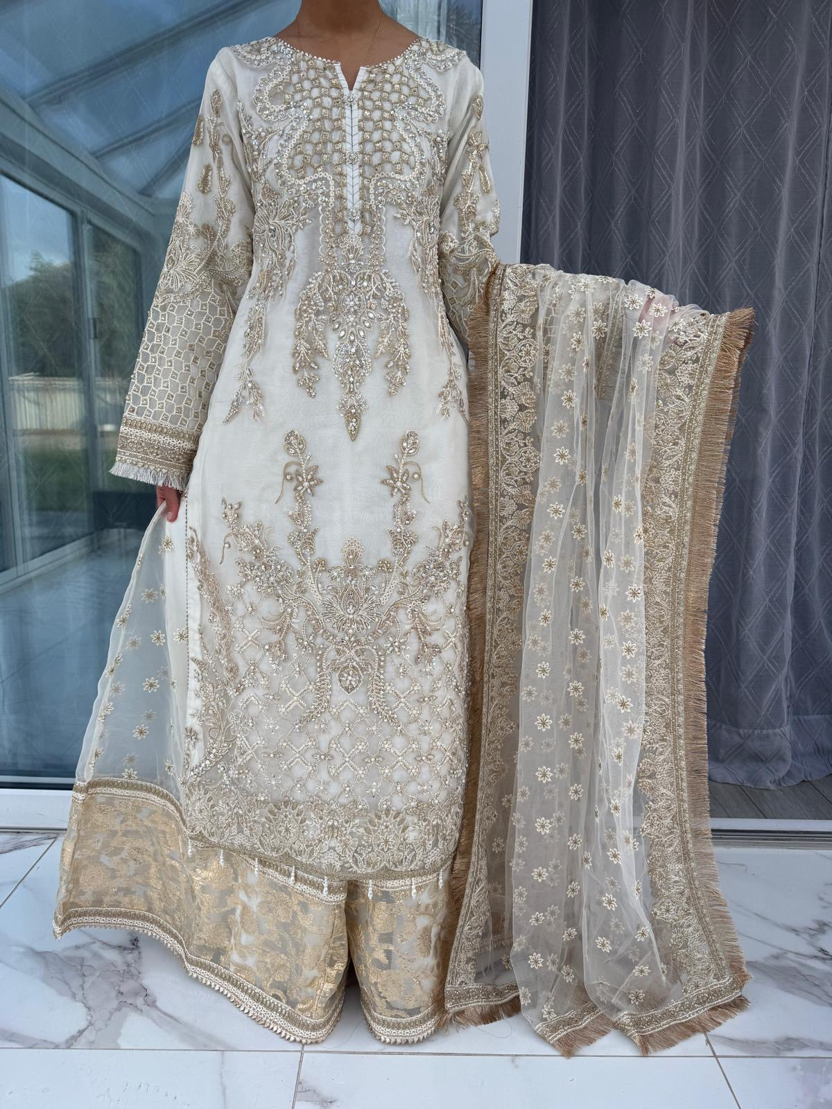DUA - Embroidered organza partywear outfit with Sharara