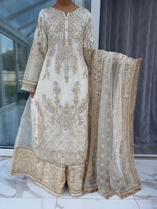 DUA - Embroidered organza partywear outfit with Sharara