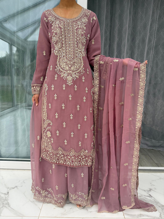 ZOYA - Embroidered chiffon kameez with Sharara