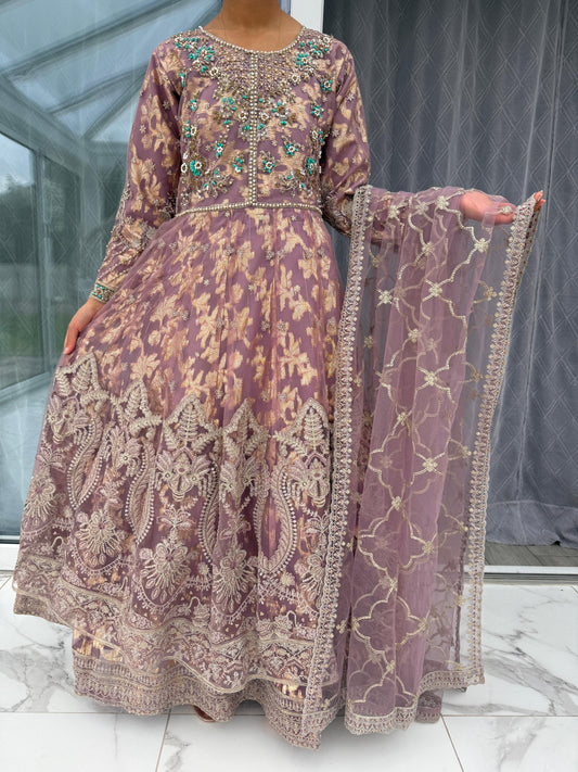 ALINA - Embroidered double layered net maxi dress