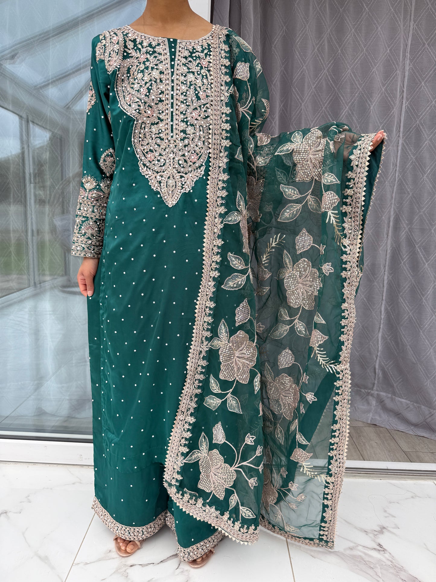 KAINAT - Embroidered silk kameez with plazo