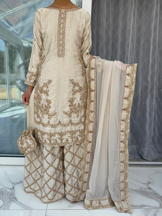 JAAN - Embroidered silk kameez with Sharara