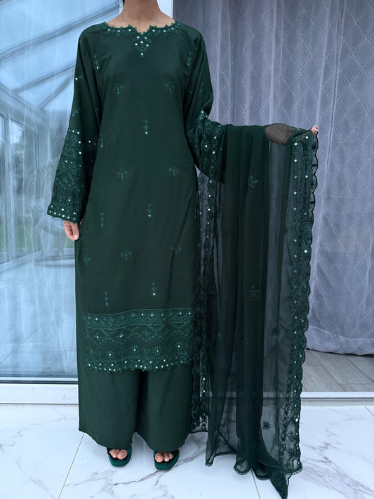 UMAYRA - Embroidered linen kameez with chiffon dupatta/plazo