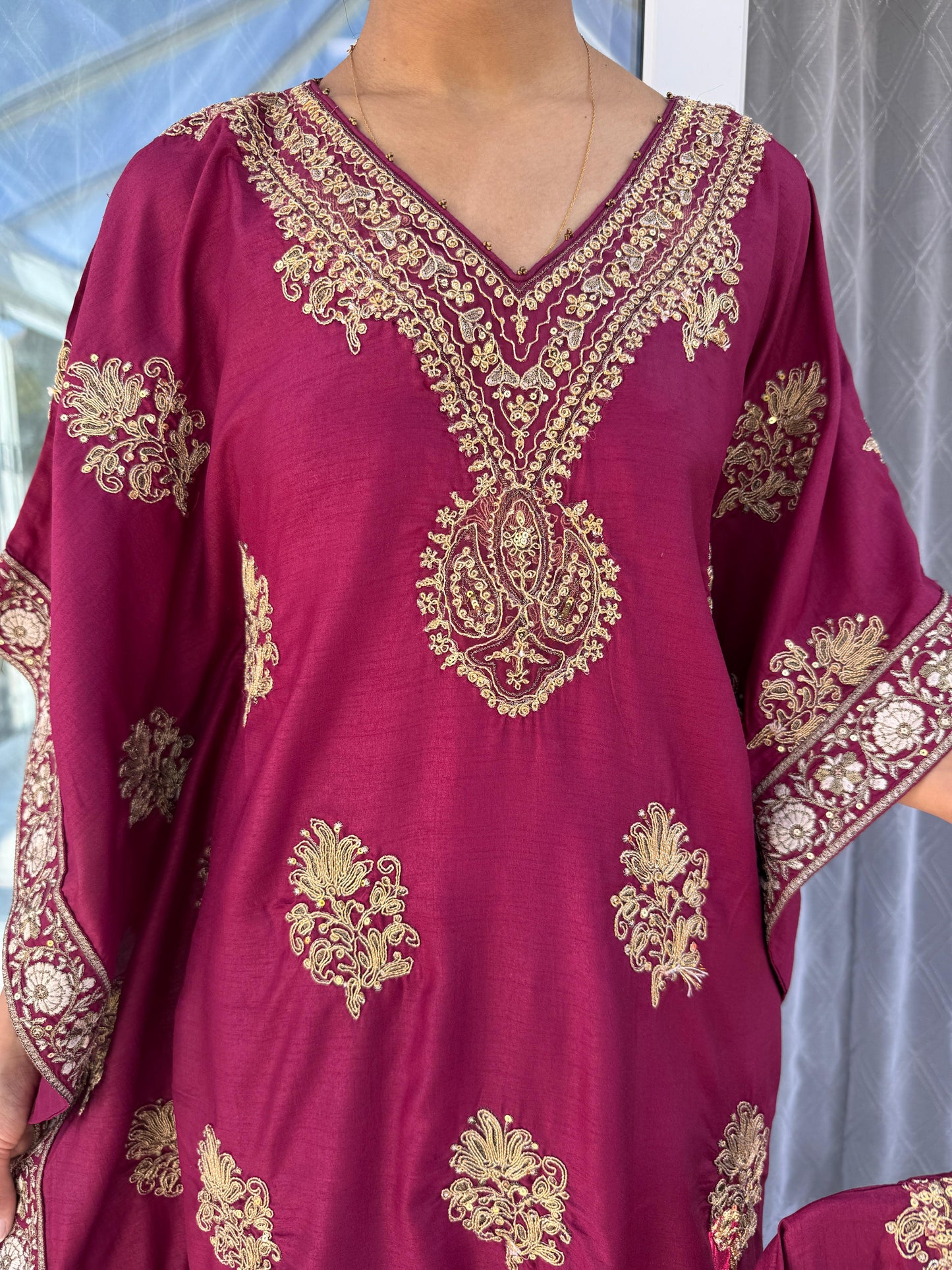 LEILA Mother/daughter - Zari embroidered luxury viscose kaftan