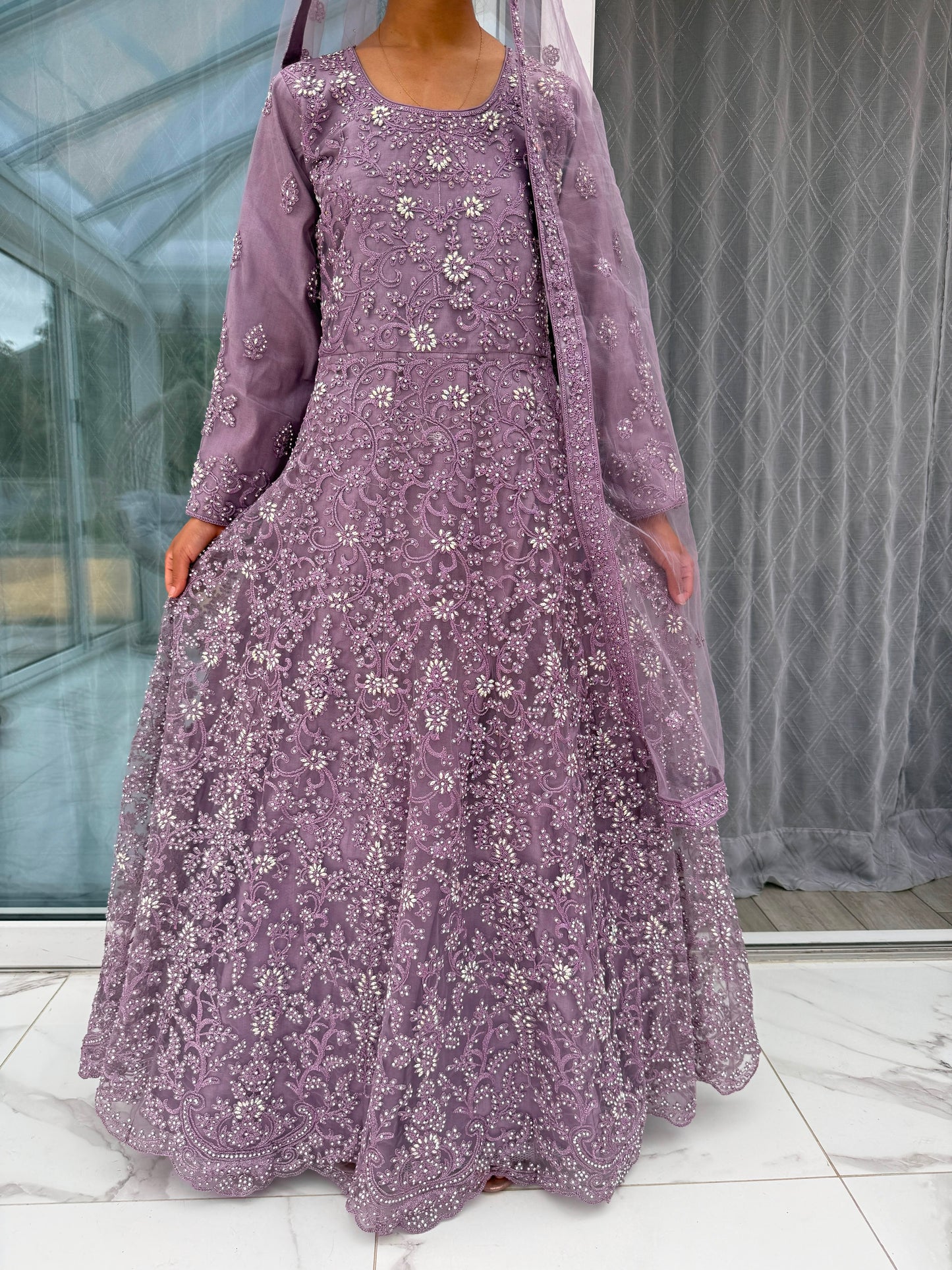 DUA - Embroidered party net maxi dress with stonework