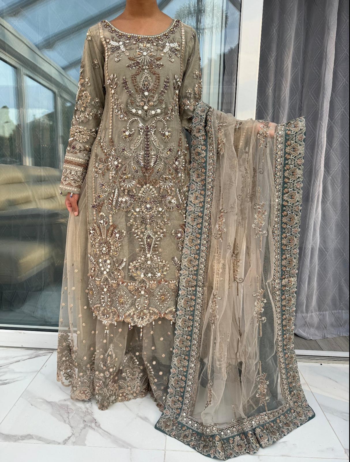 ALIYNA - Heavy embroidered net kameez with Sharara