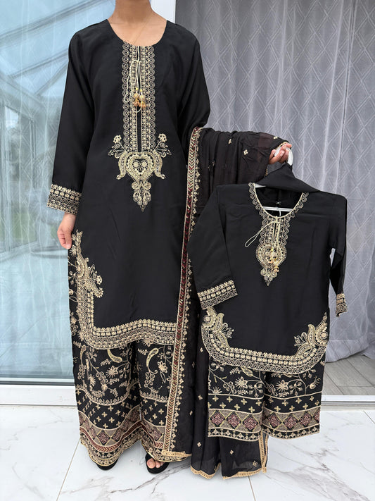 RANIYA - Embroidered viscose kameez and plazo with chiffon dupatta