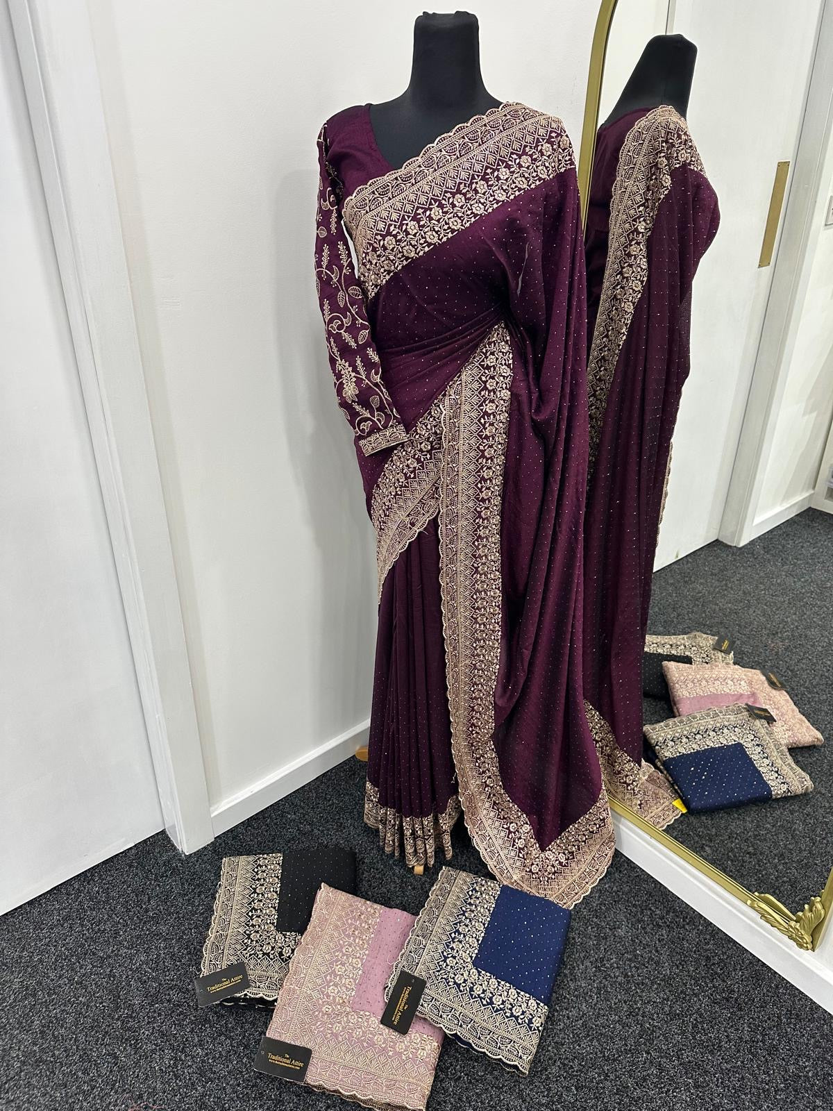 Isha - Embroidered diamanté saree with embroidered blouse