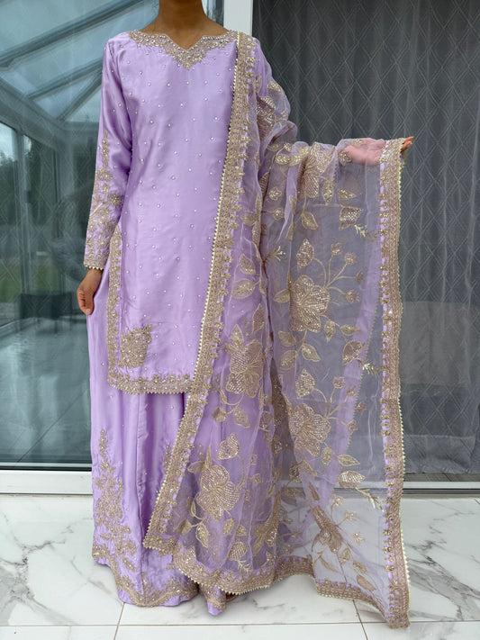 KASHISH 2 - Embroidered silk kameez with Sharara