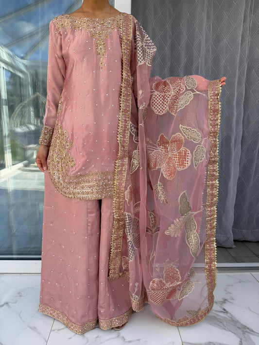 KAIRA - Embroidered silk kameez with Sharara