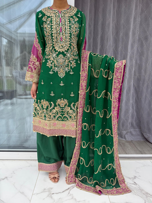 AANGAN - Embroidered chiffon outfit with shalwar