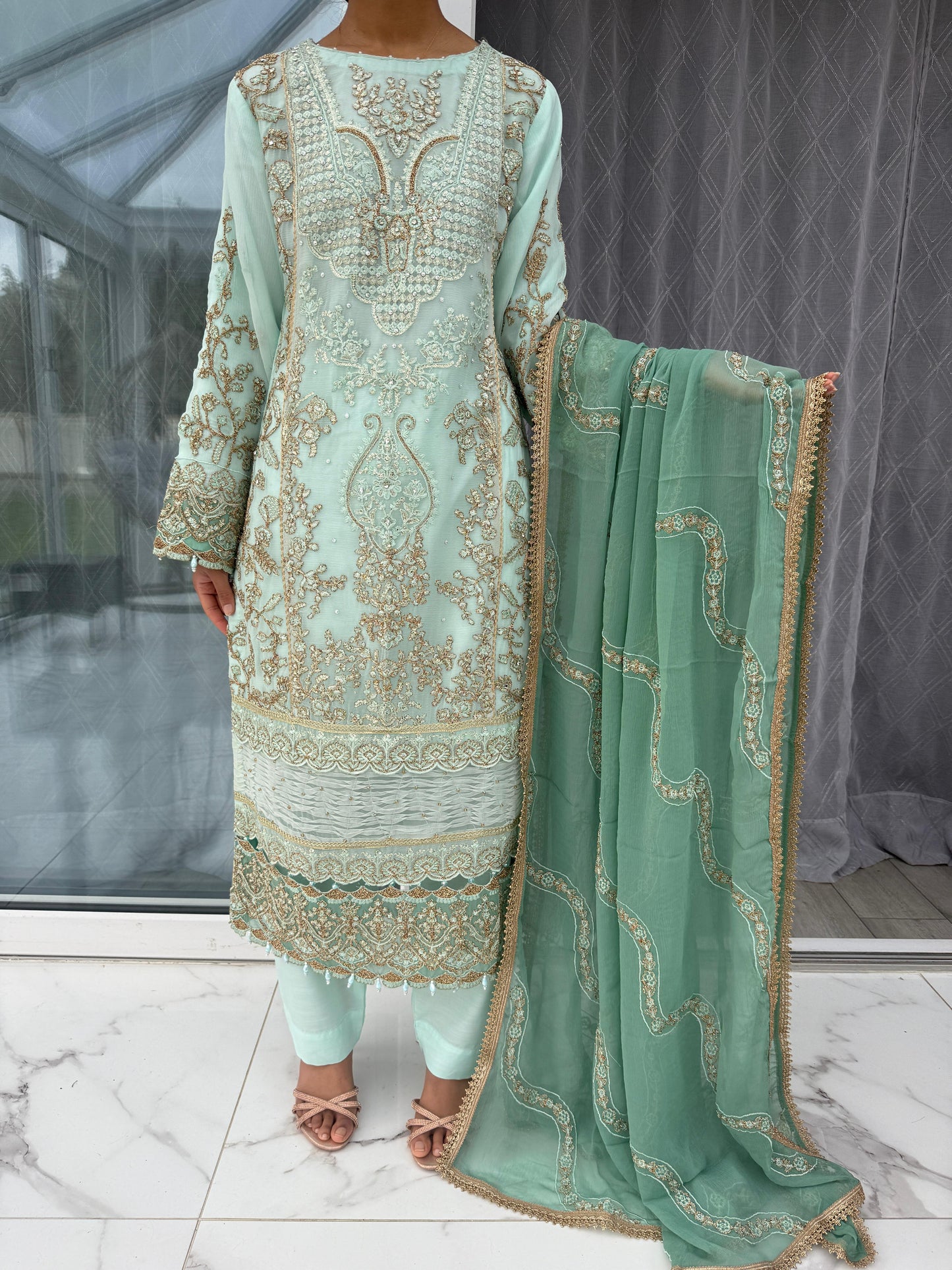 BARSAAT - Embroidered chiffon readymade outfit