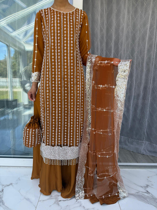 DANIA - Embellished net kameez with Sharara