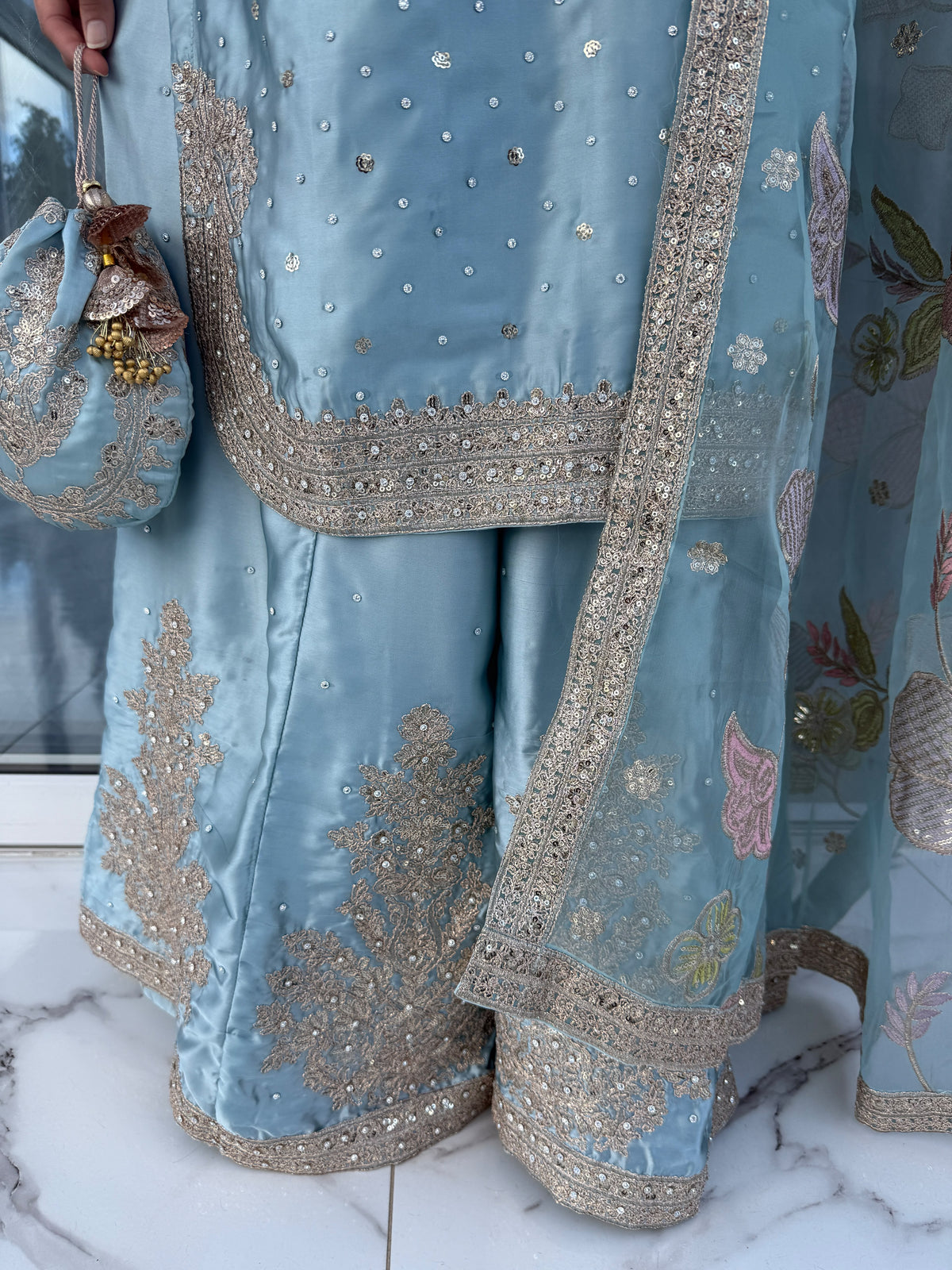 ZARYAB - Embroidered silk kameez with Sharara