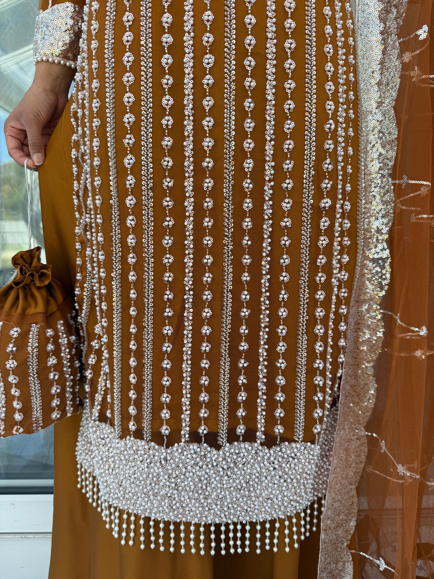 DANIA - Embellished net kameez with Sharara