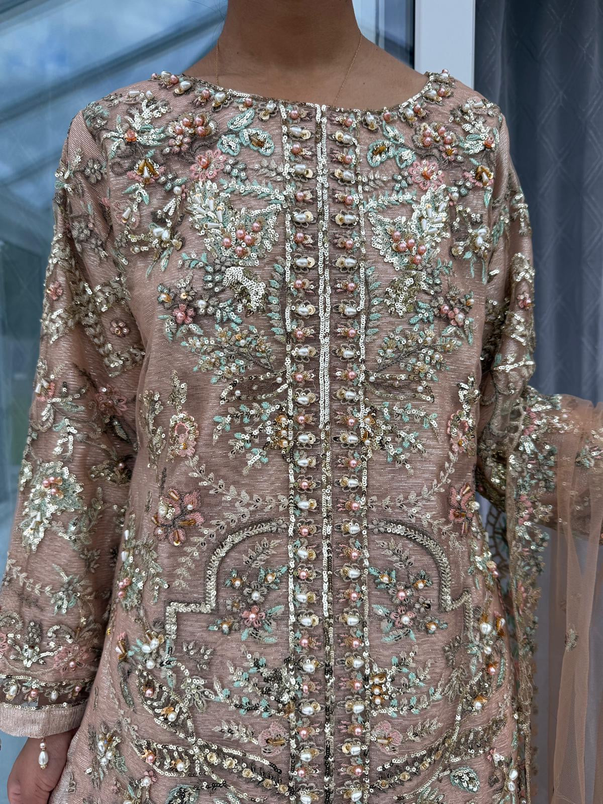 ALAIRA - Handwork embellished net outfit with Sharara