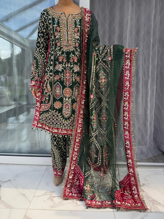 MAHEEN - Embroidered chiffon kameez with embroidered trousers & organza dupatta