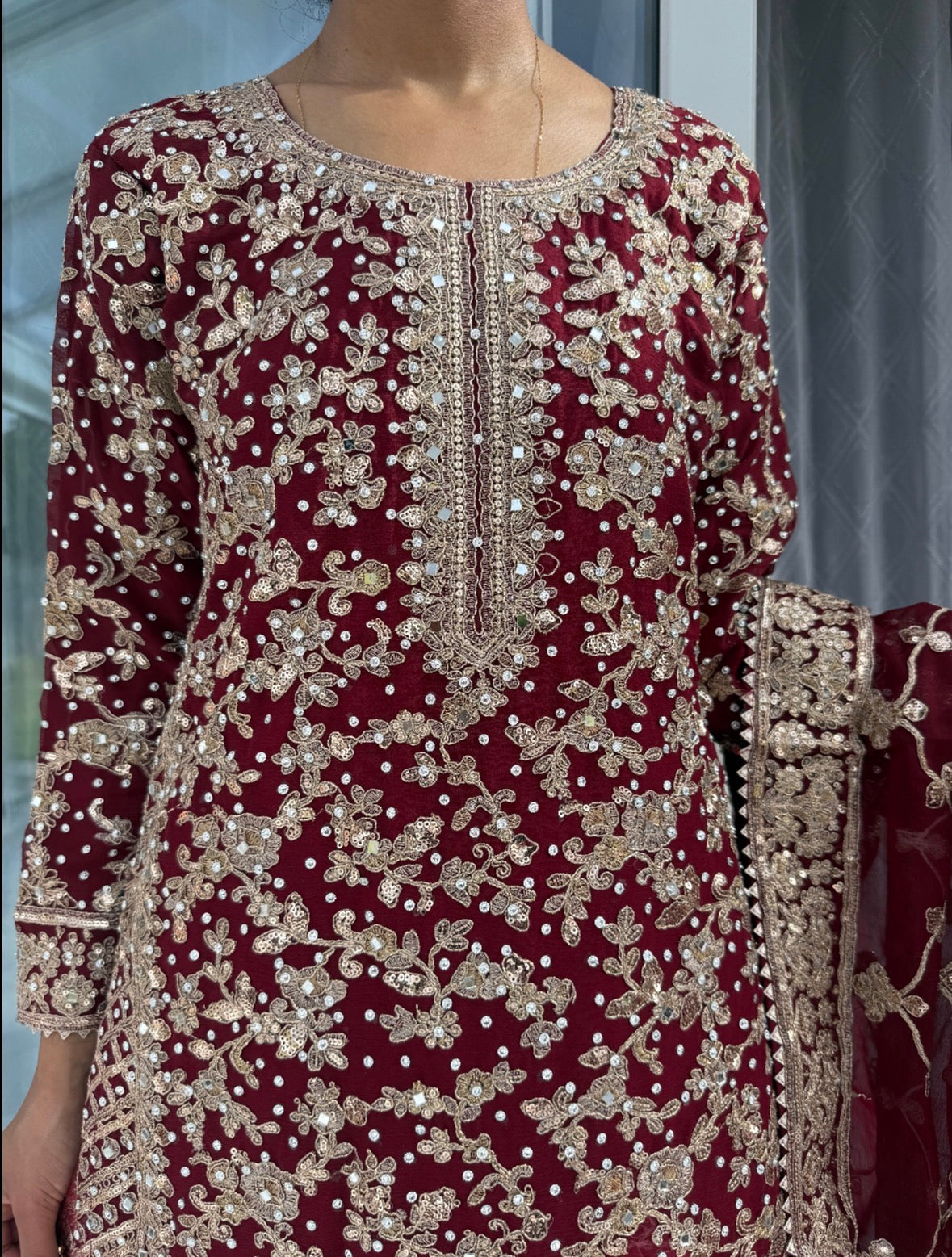 ALISHA - Luxury chiffon kameez with brocade lengha