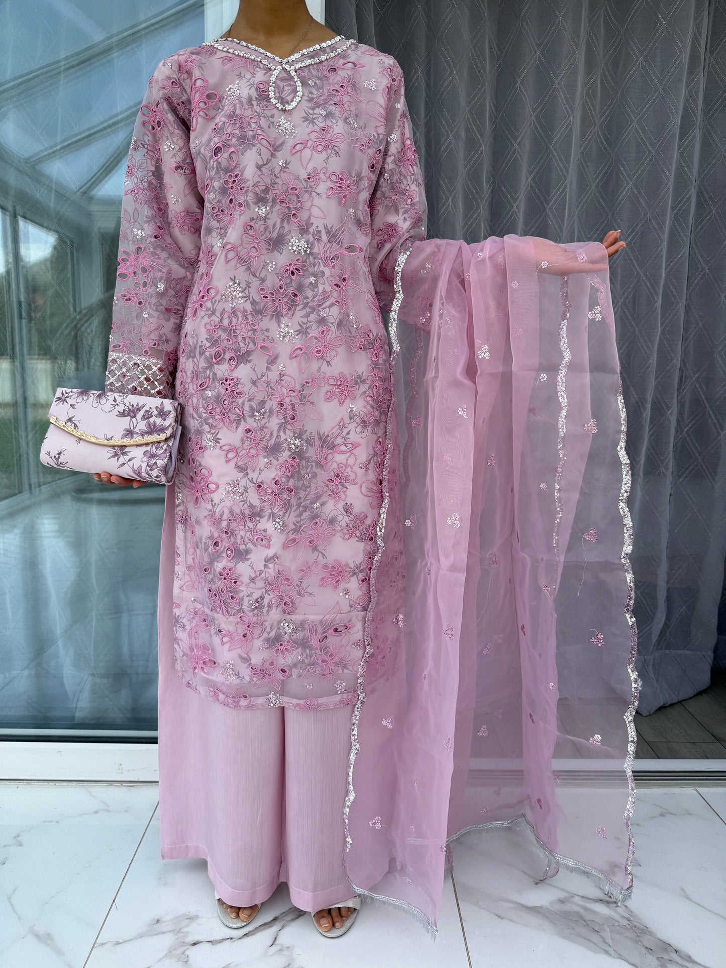 MIA - Mother/daughter embroidered organza kameez with silk lining