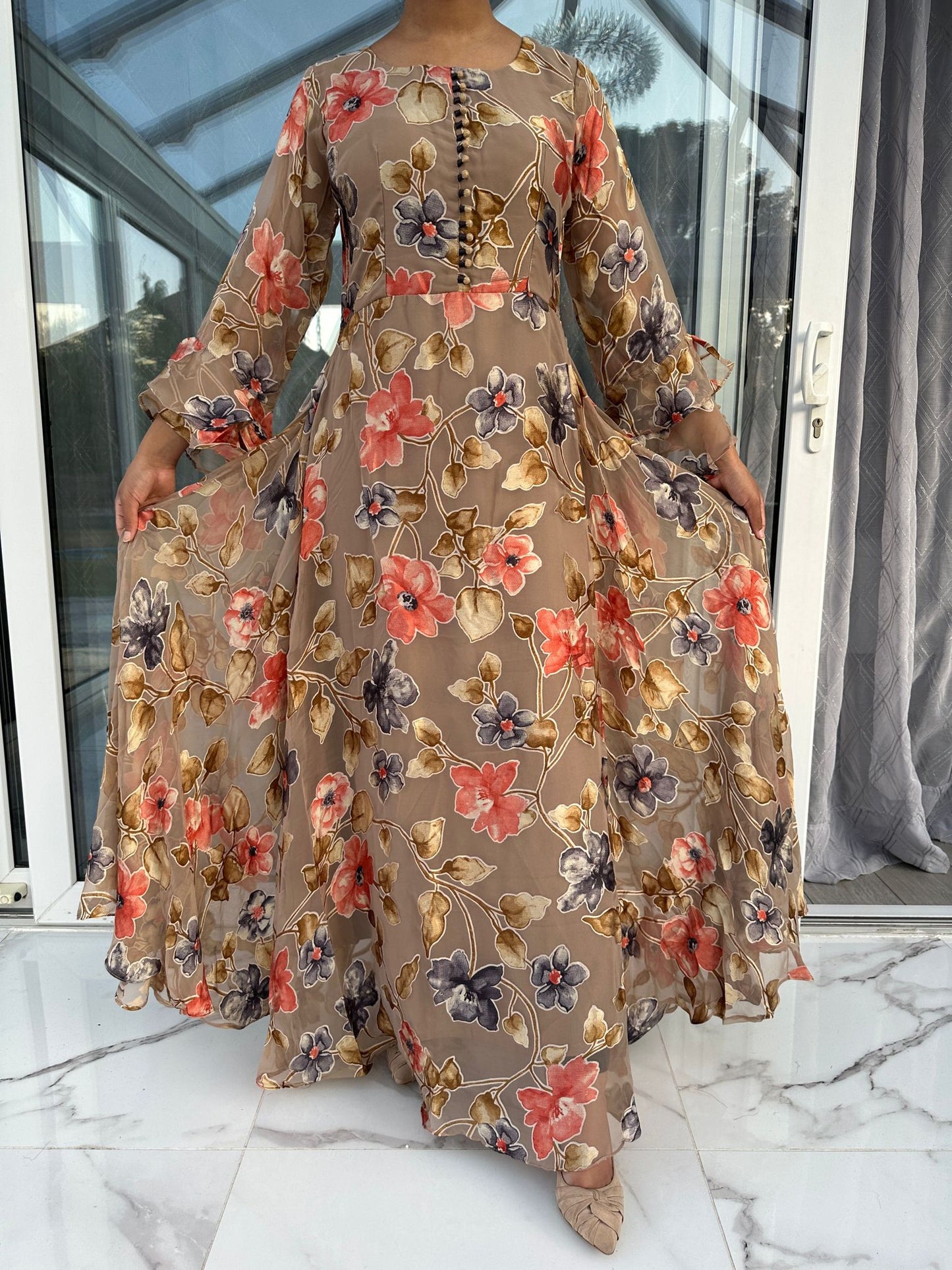 FLORAL GEORGETTE PLACHI DRESS